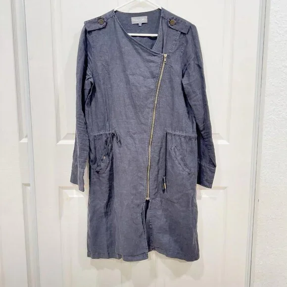 MICHAEL STARS BLACK WATER‎ RESISTENT WOVEN LINEN TRENCH ZIP COAT SIZE S $278 - Picture 4 of 9